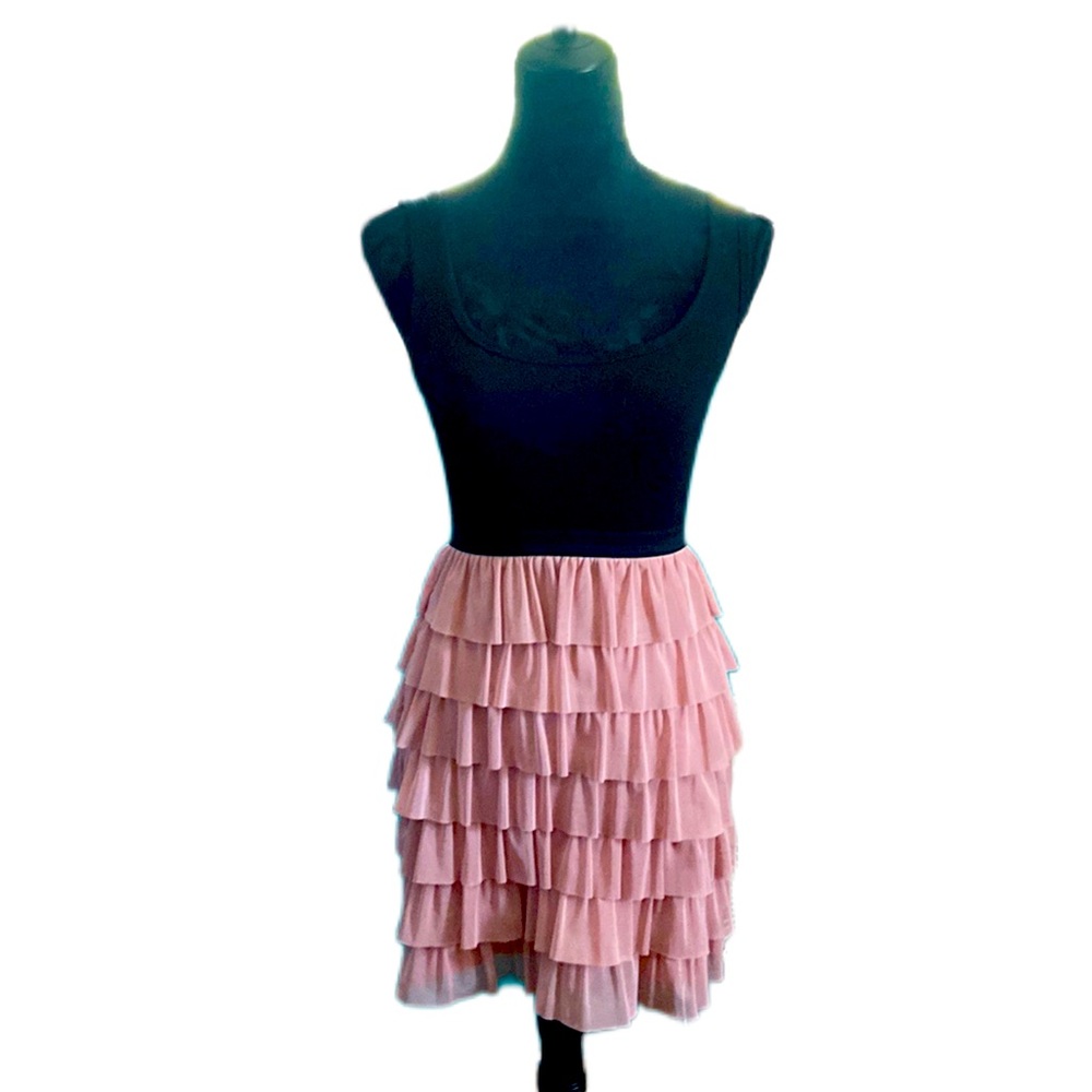 Black and pink ruffled mini dress